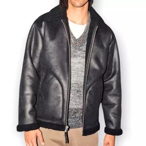 Abercrombie Relaxed Vegan Suede Aviator Jacket Black